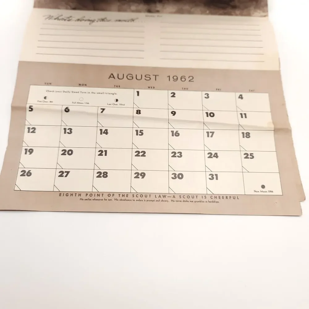 1962 Bernel Hollingsworth Boy Scout Complete Calendar Raton New Mexico